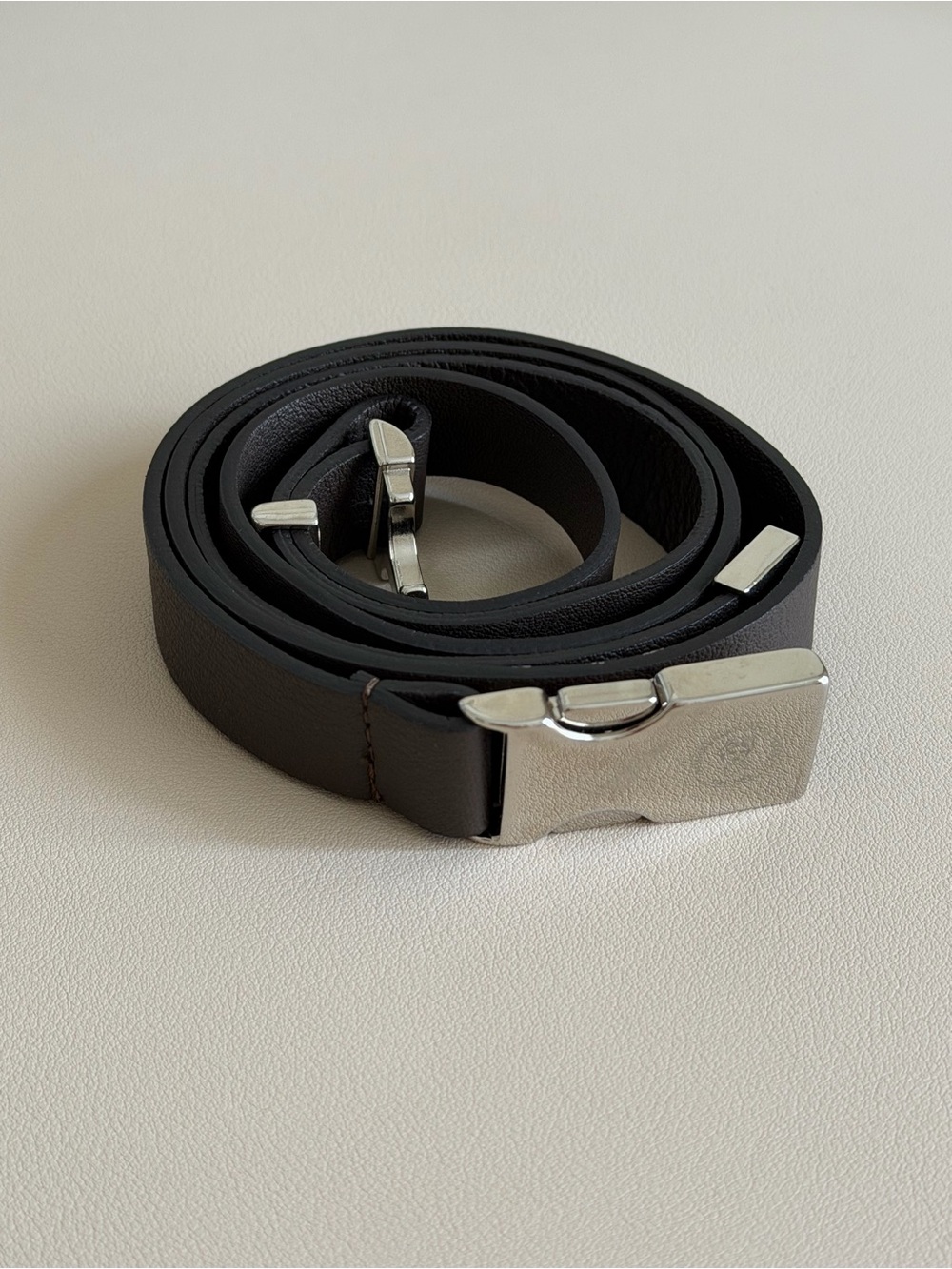 Women’s Dark Gray Leather Belt with Silver Buckle
